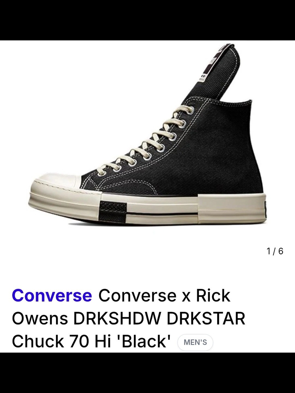 Rick Owens x DRKSHDW DRKSTAR Chuck 70 High 'Black - Picture 3 of 6
